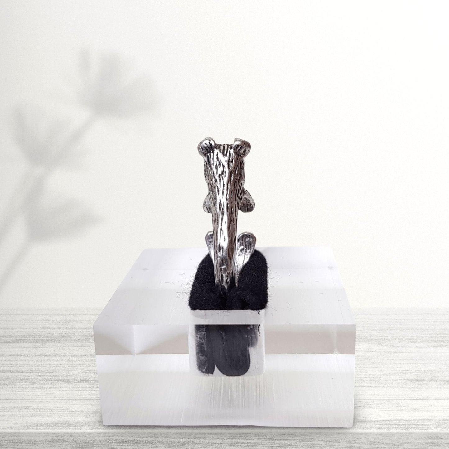 back view of airedale terrier novelty midi ring in silver