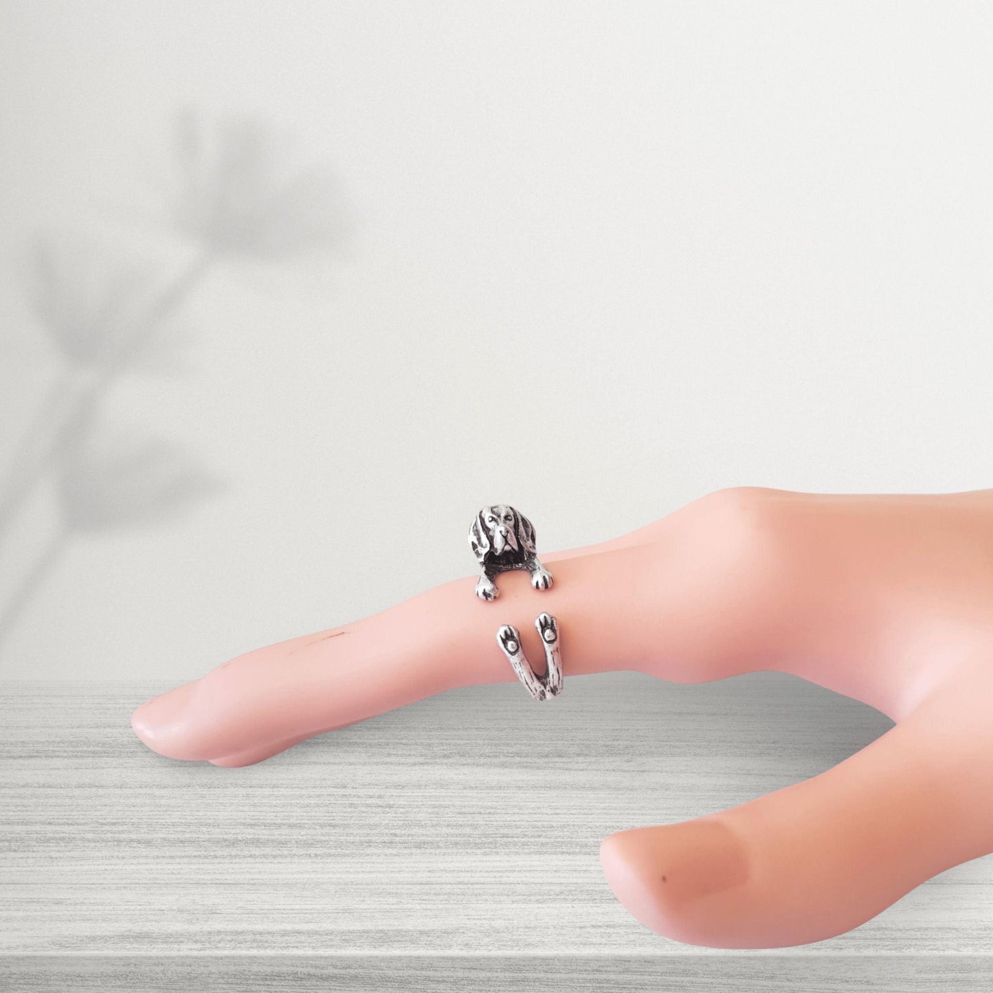 silver coloured beagle cute ring jewellery