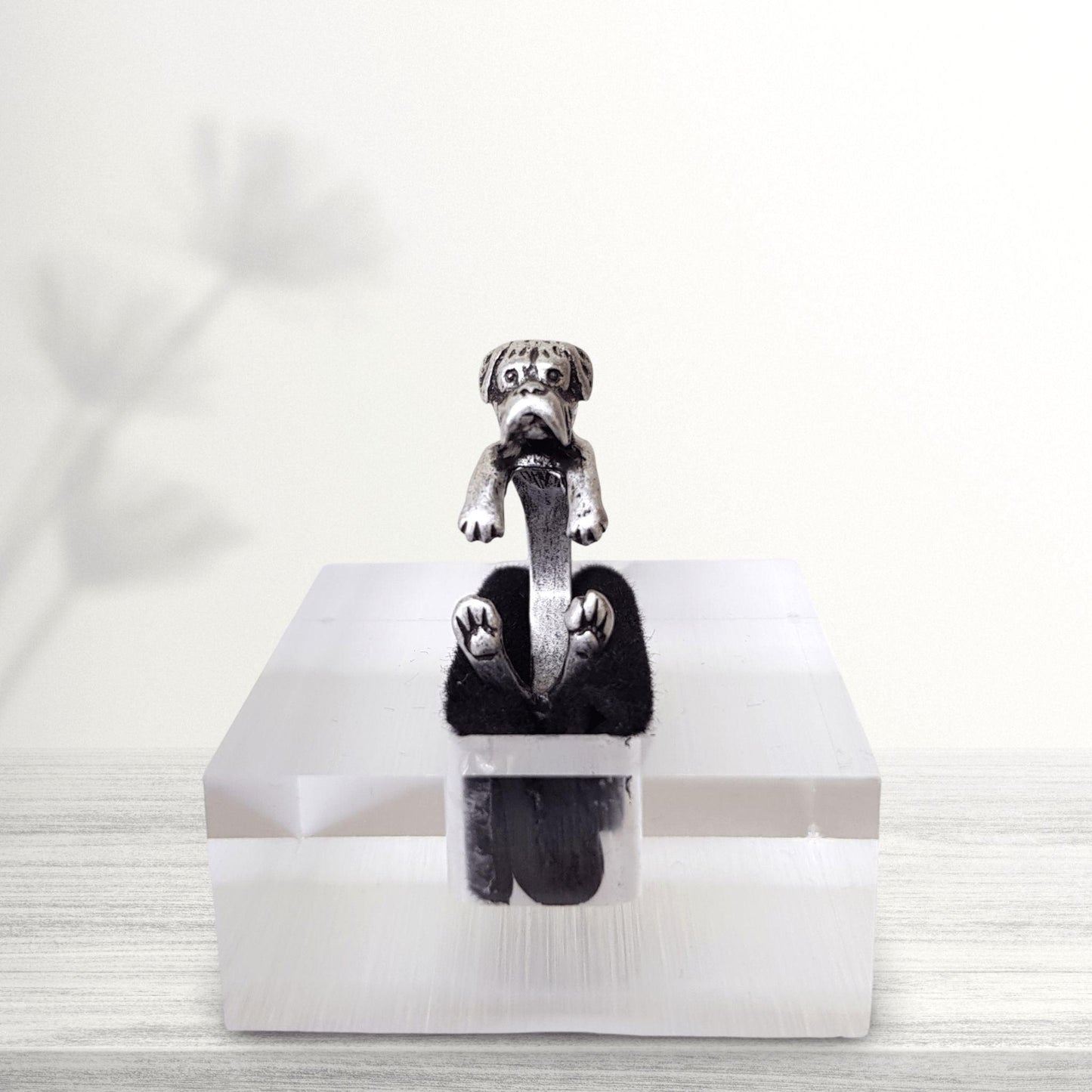 novelty boxer dog ring in silver