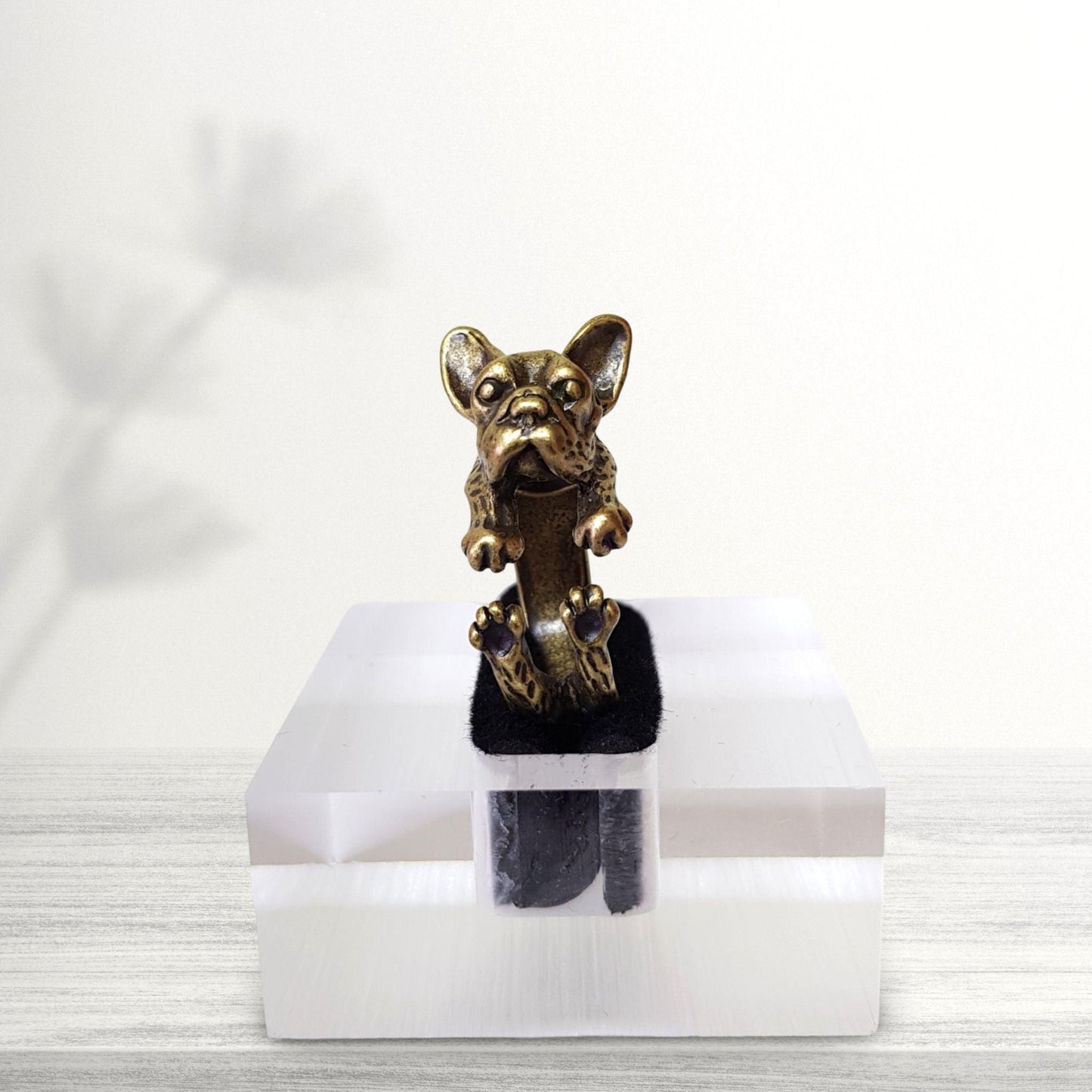 bronze french bulldog novelty ring jewellery