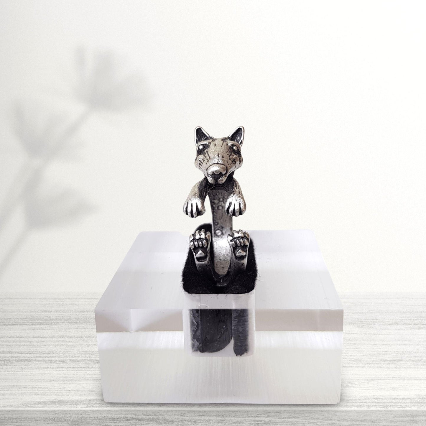 novelty bull terrier jewellery ring in silver colour