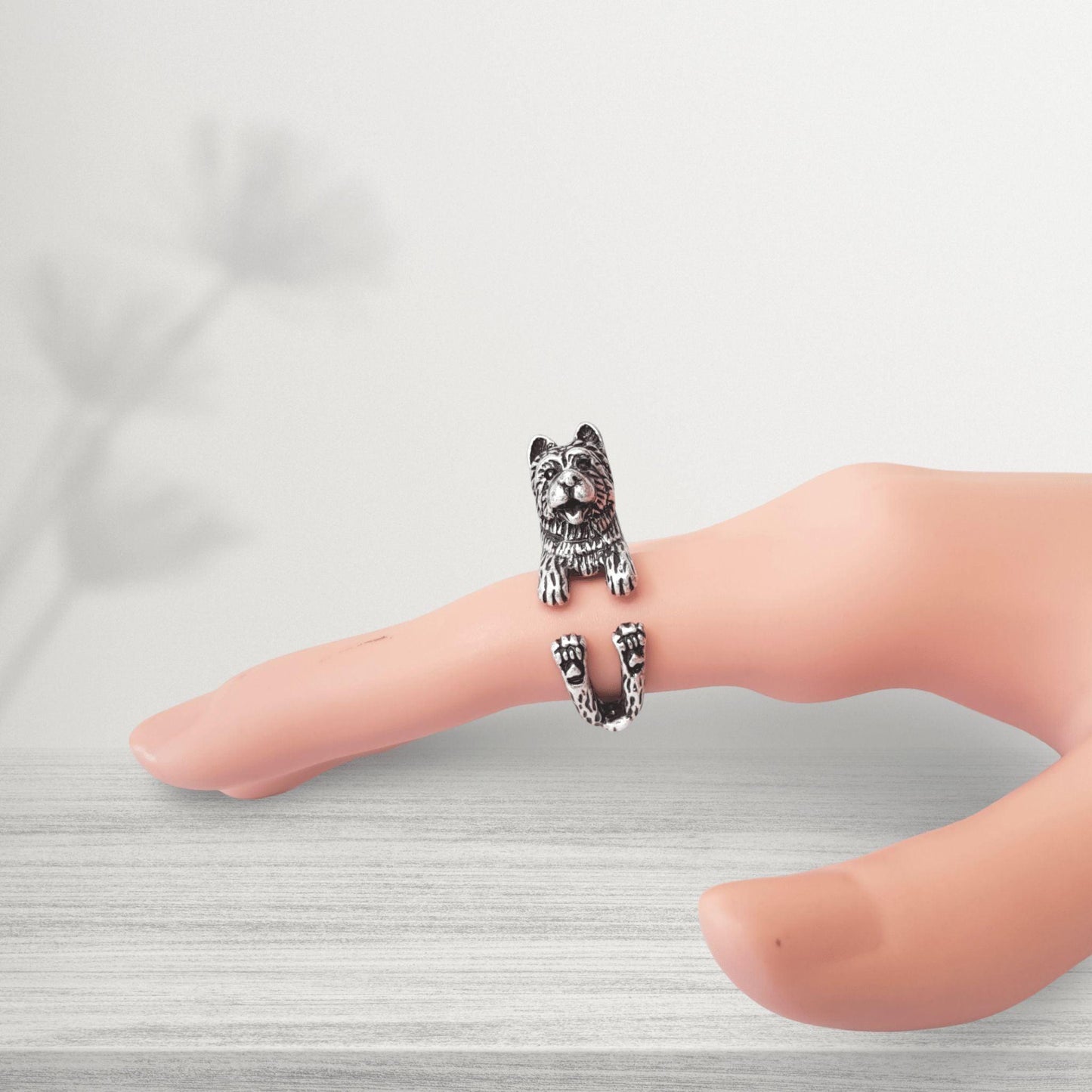 novelty chow chow midi dog ring silver coloured
