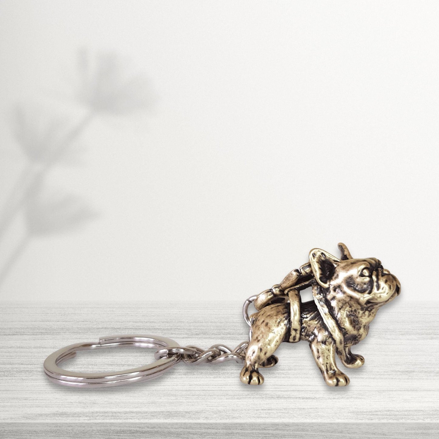 french bulldog metal keyring in bronze