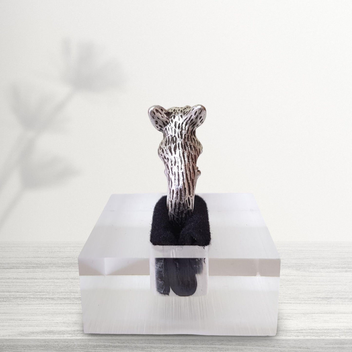 back view of french bulldog novelty ring jewellery in silver