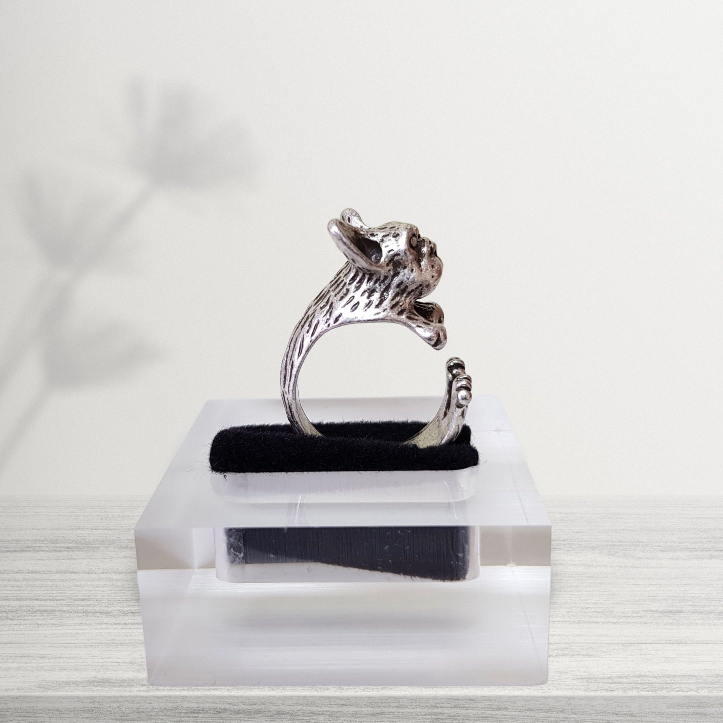 french bulldog novelty silver ring profile view
