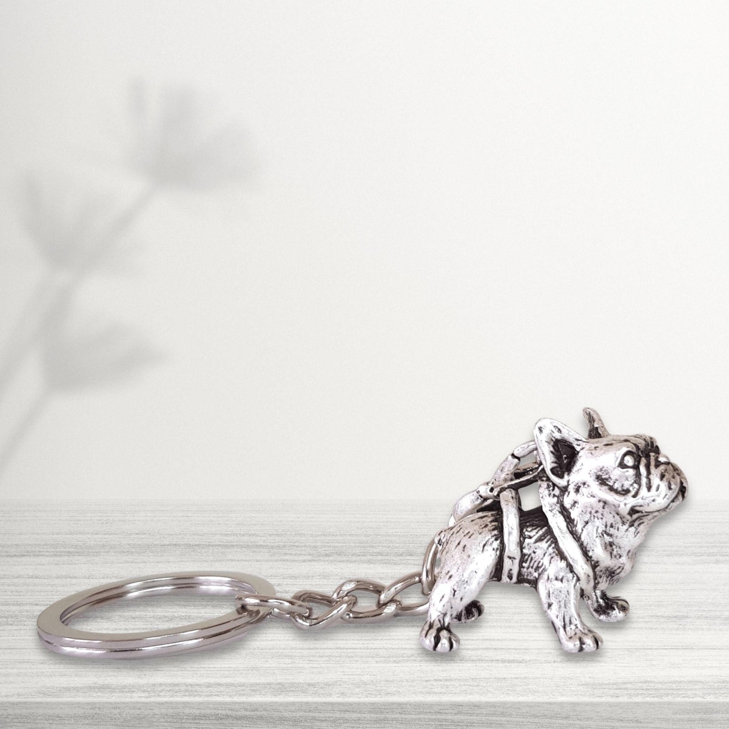 novelty french bulldog keychain in silver