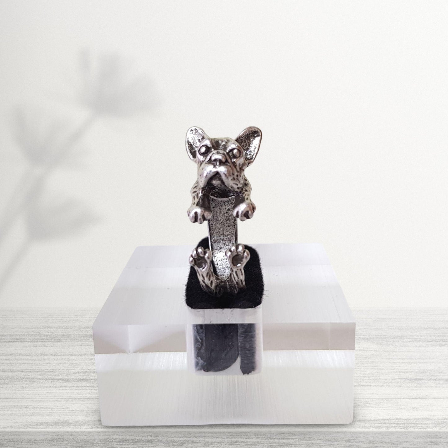 silver coloured french bulldog finger ring novelty gift