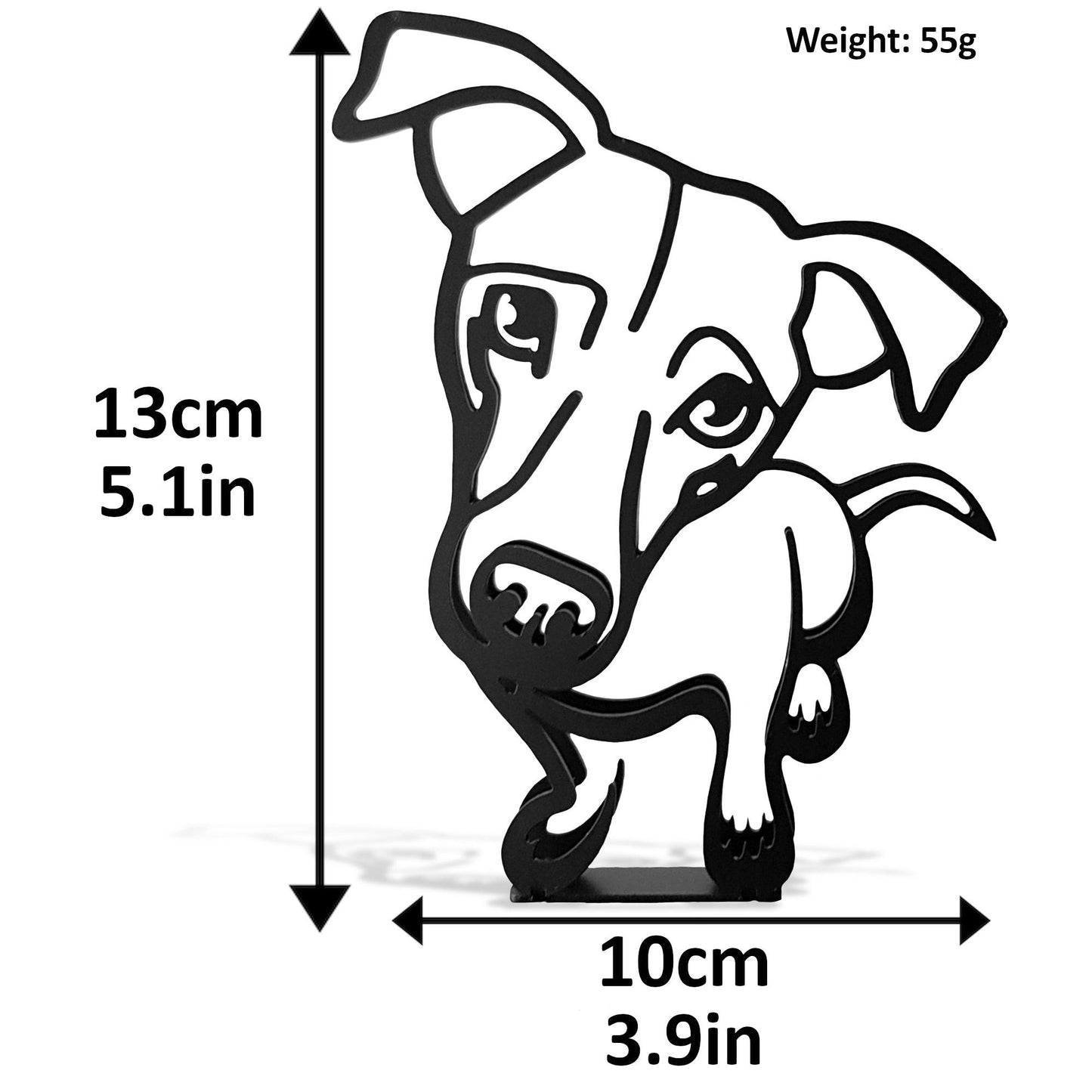 cartoon style jack russell minimalistic metal statue dimensions