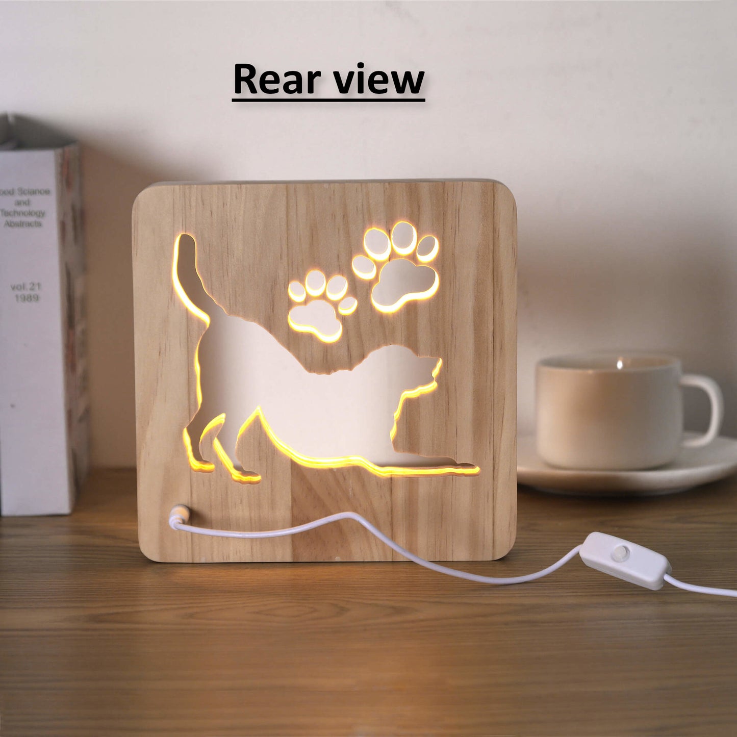 LED Labrador Dog Carved Wooden 3D USB Night Light