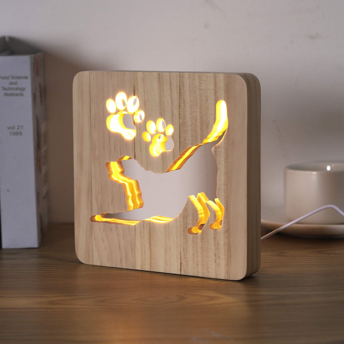 LED Labrador Dog Carved Wooden 3D USB Night Light