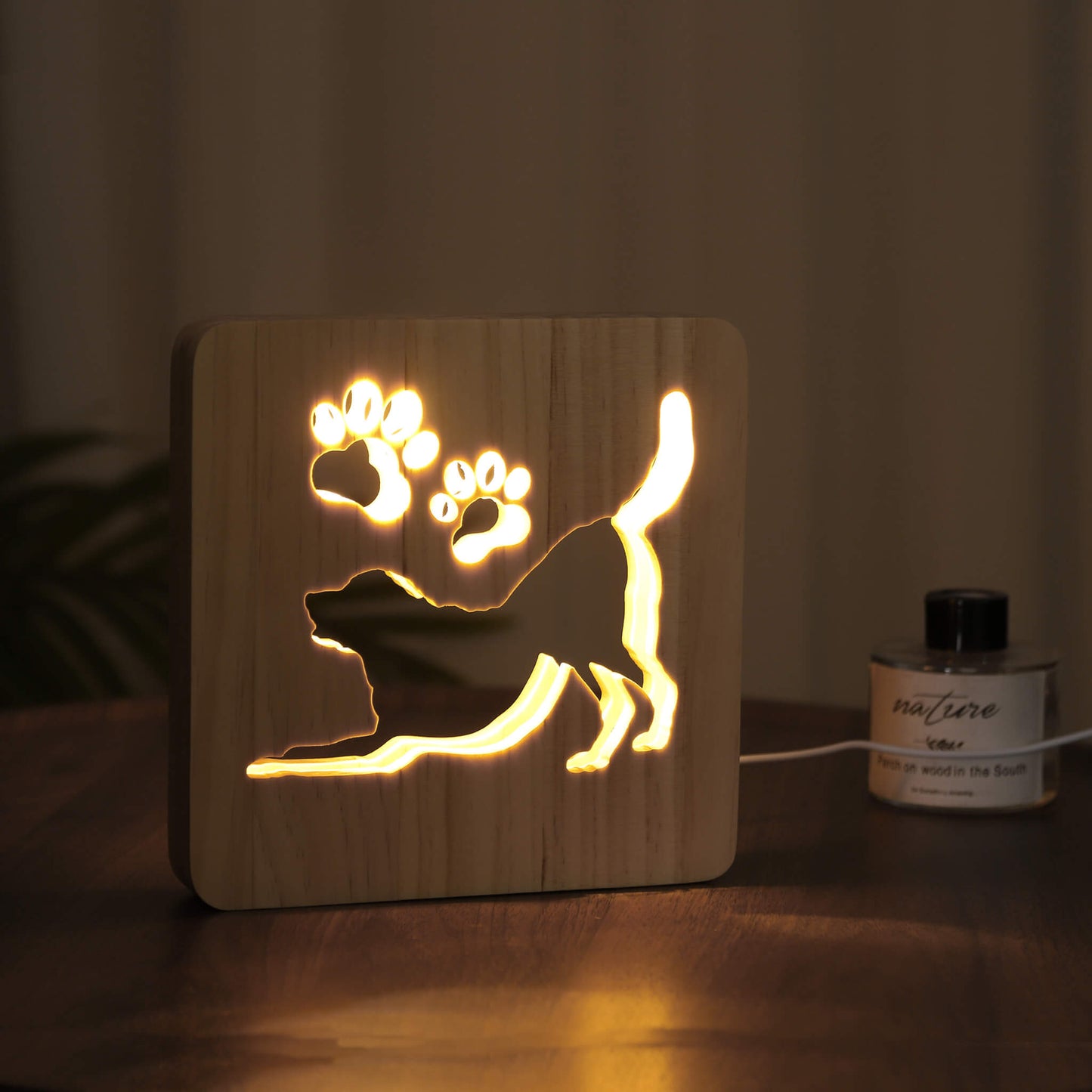 LED Labrador Dog Carved Wooden 3D USB Night Light