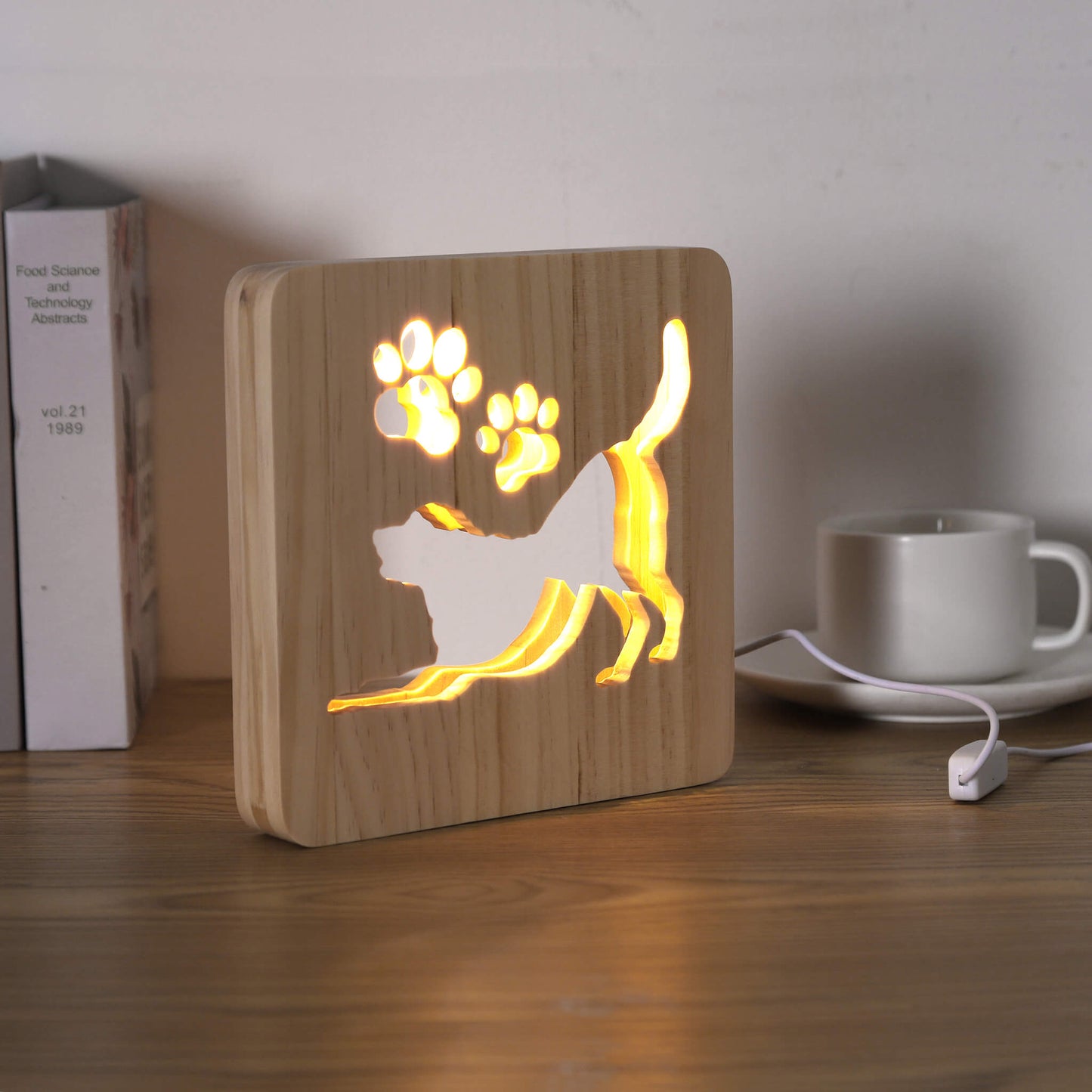 LED Labrador Dog Carved Wooden 3D USB Night Light