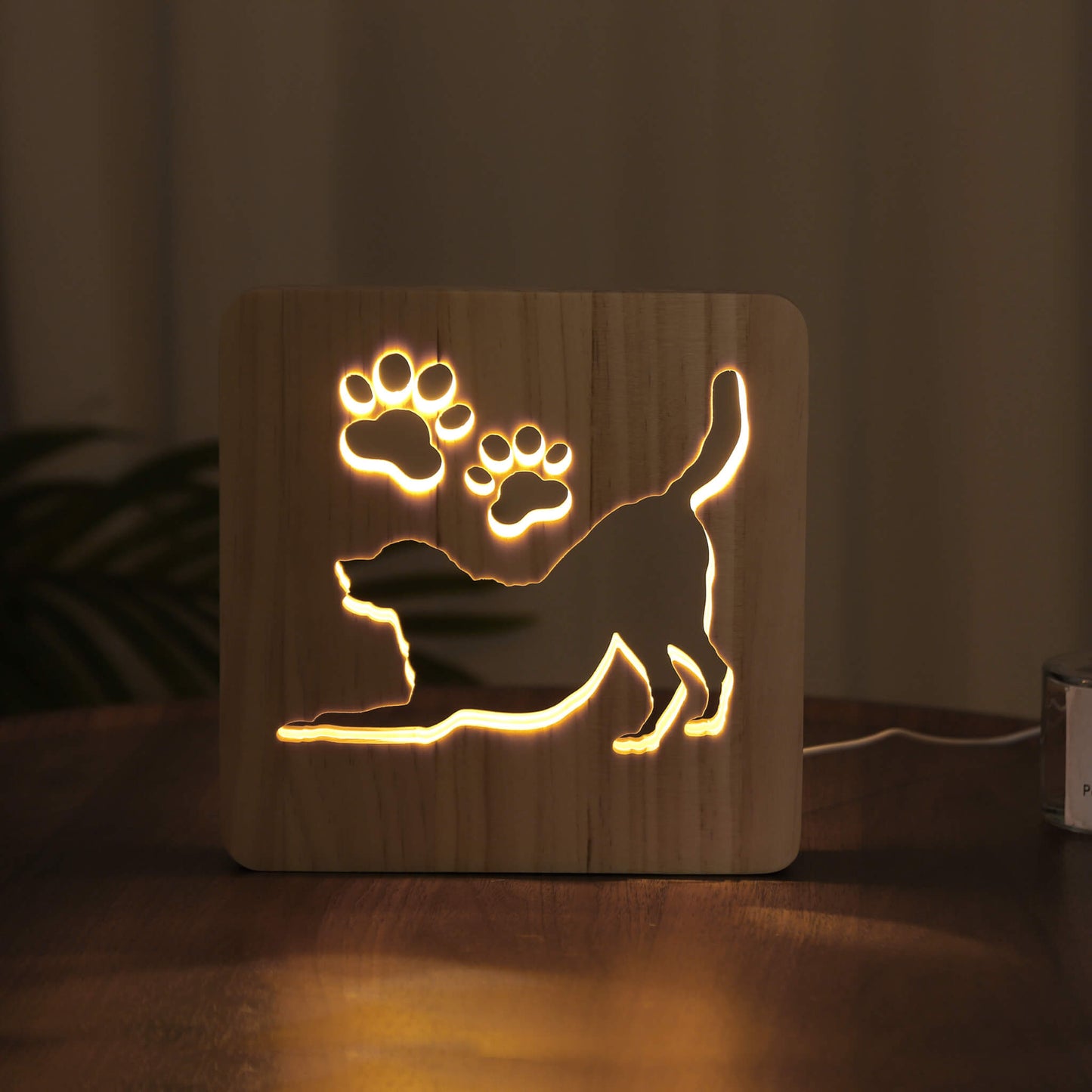 LED Labrador Dog Carved Wooden 3D USB Night Light