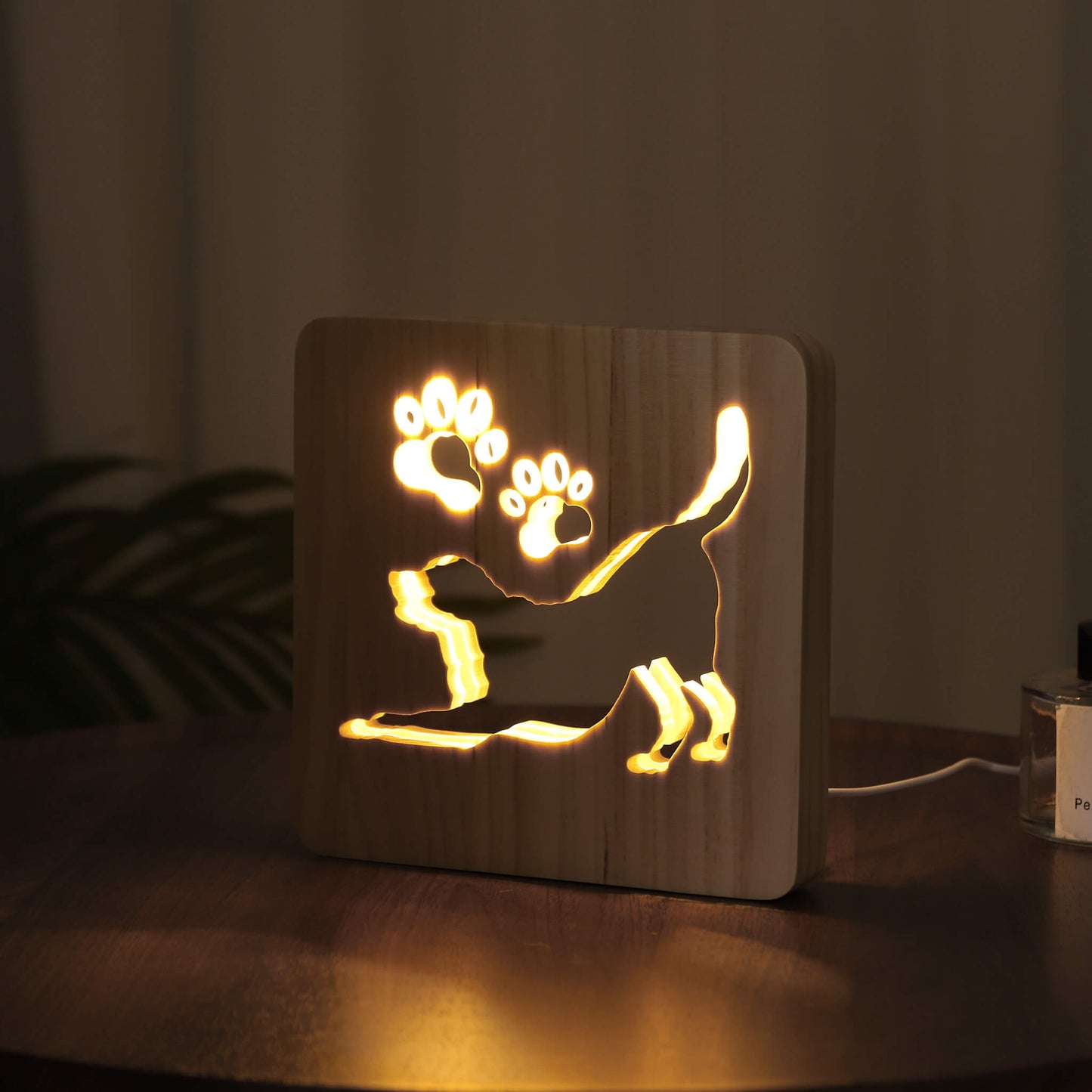 LED Labrador Dog Carved Wooden 3D USB Night Light