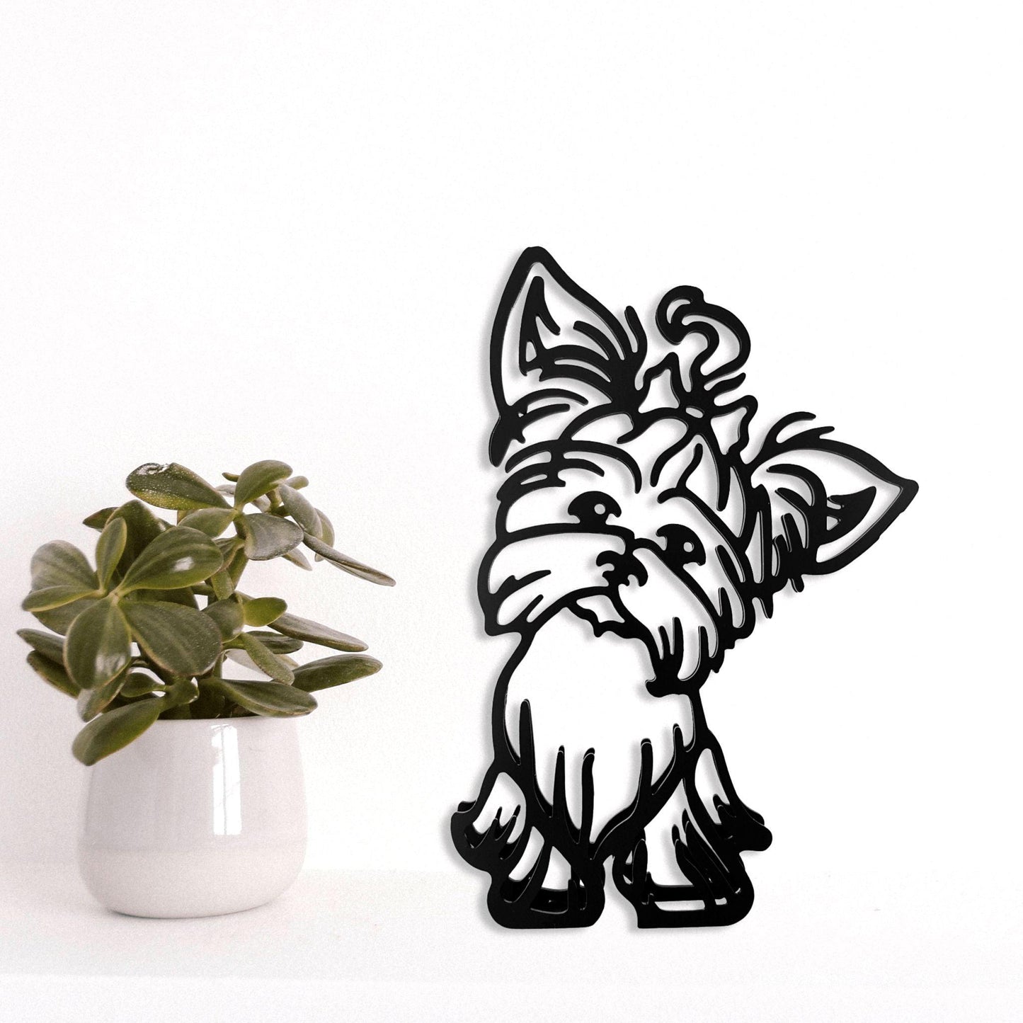 yorkshire terrier cartoon style ornamental metal statue