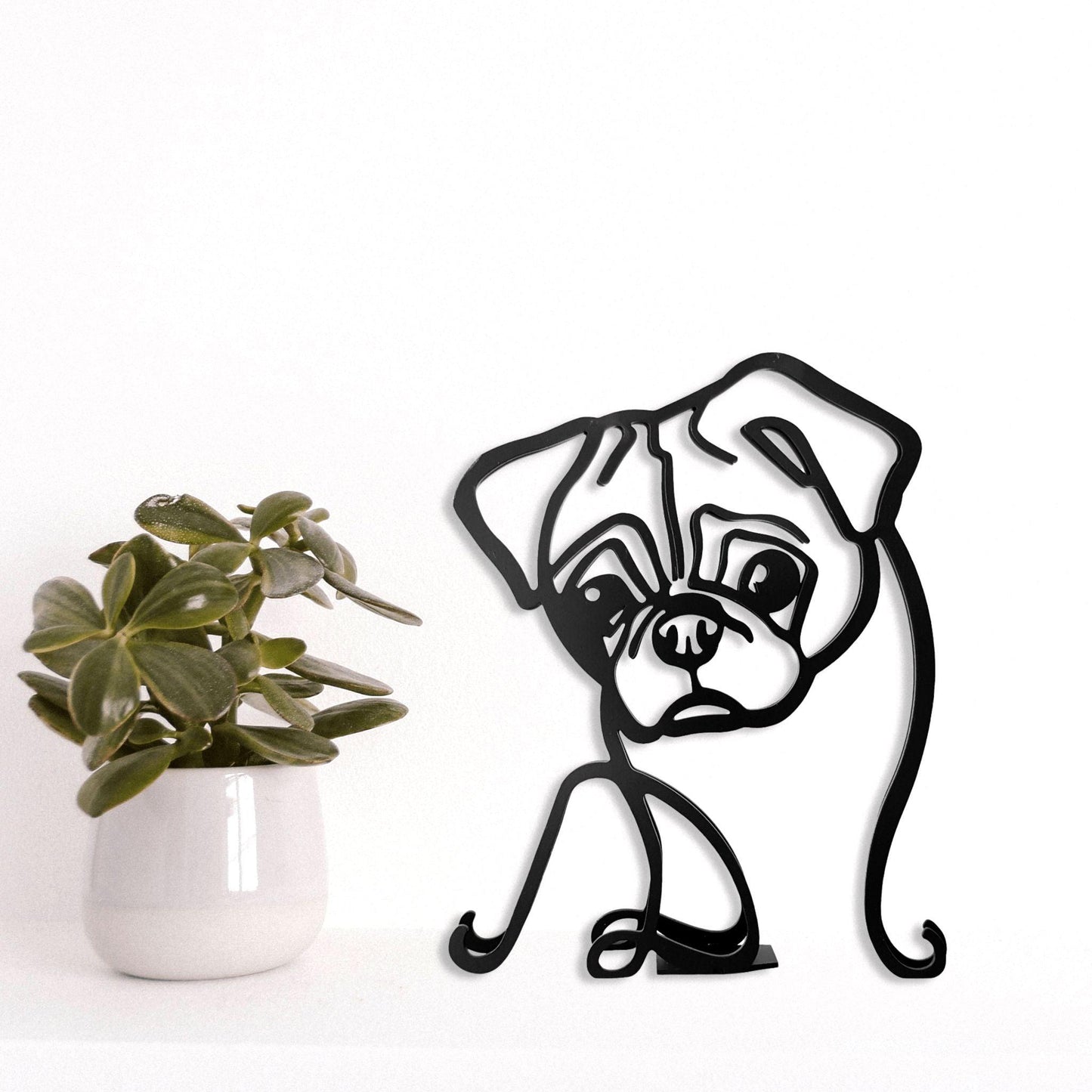 cute pug dog black metal statue ornament