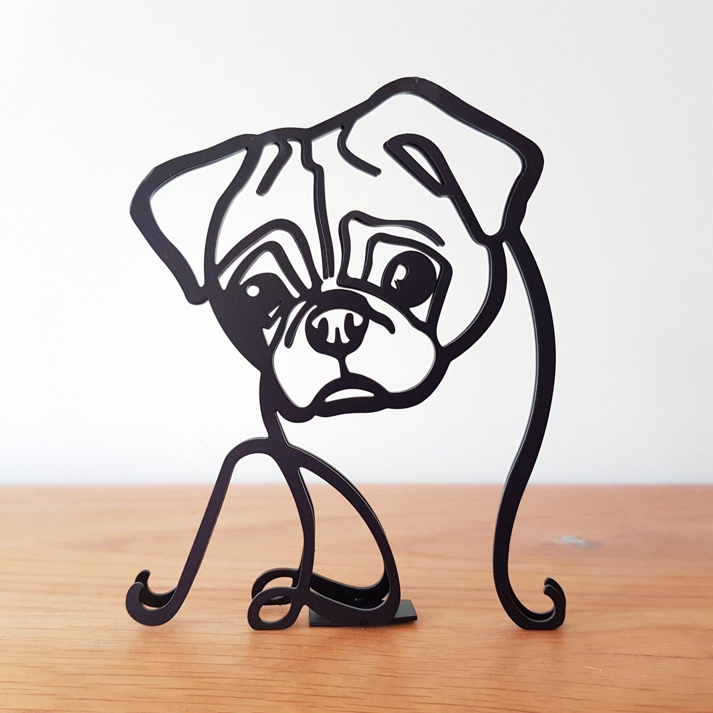 Cute Pug Dog Metal Minimalistic Sculpture in black
