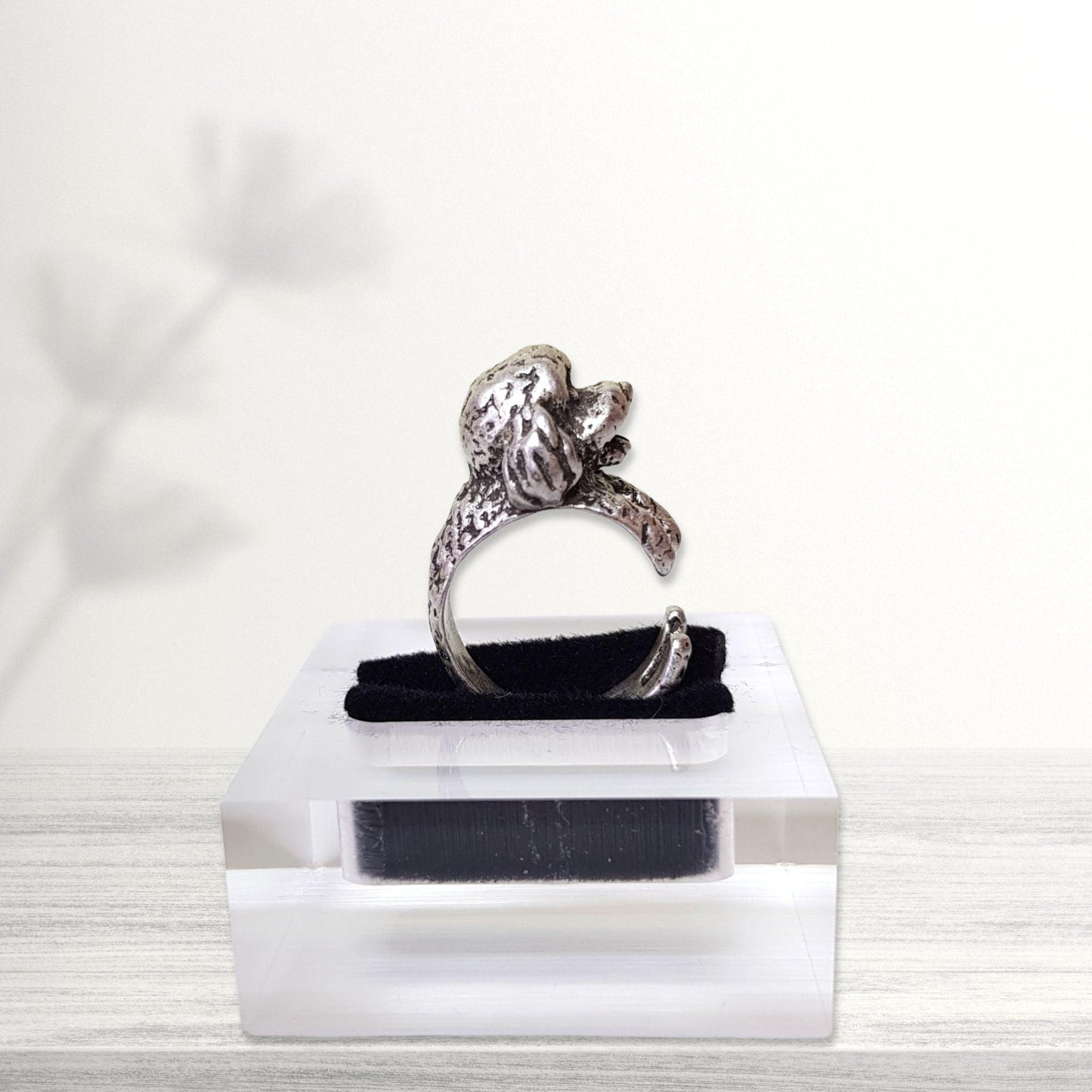 novelty poodle midi ring jewellery in silver colour profile view