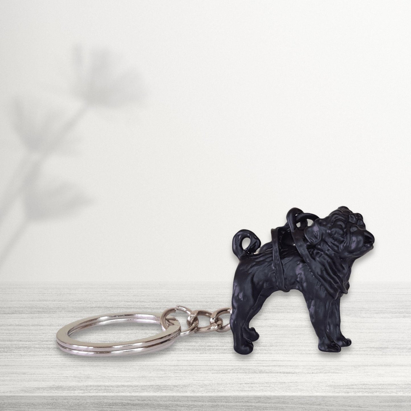 pug dog black keychain