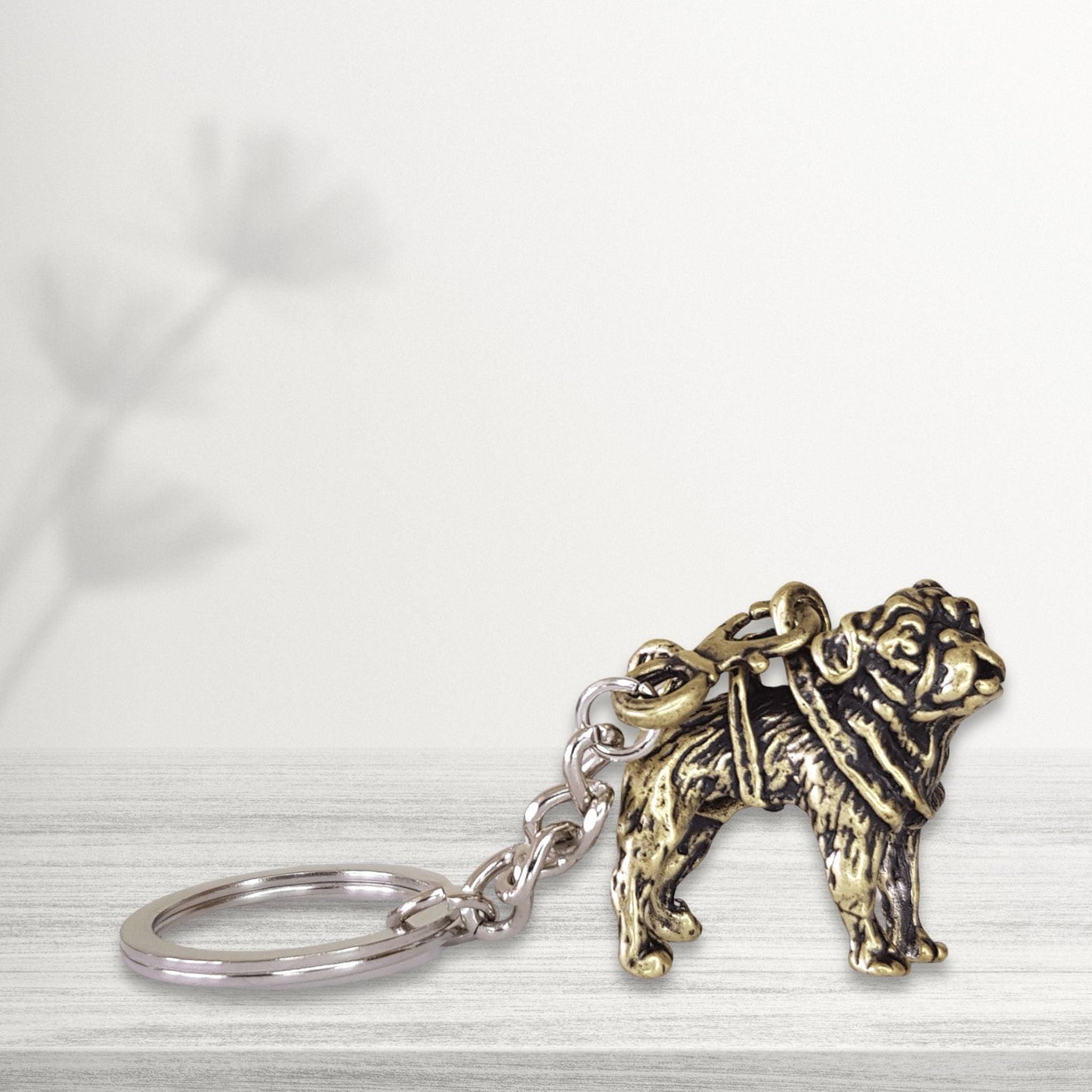 cute pug dog bronze keychain