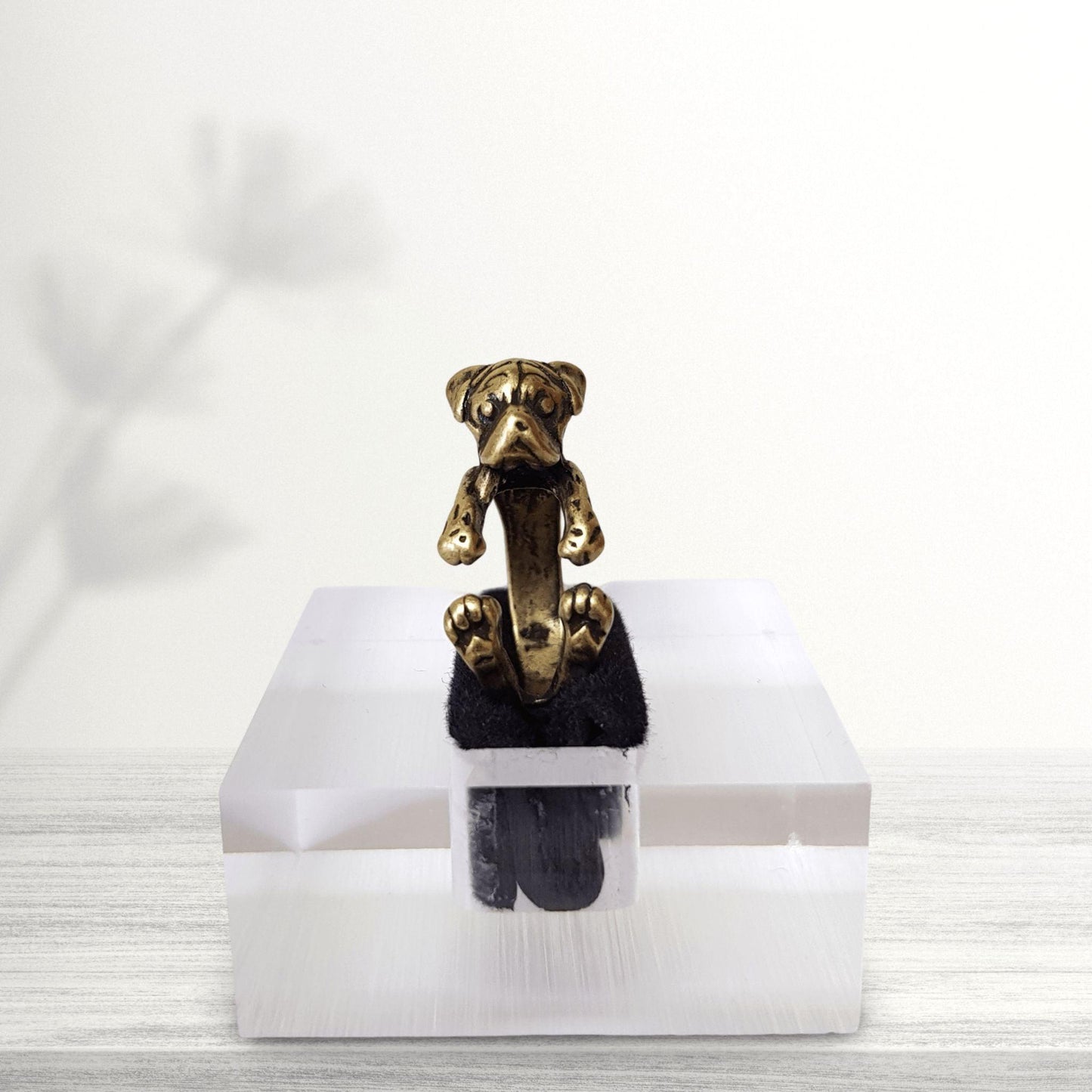 pug novelty midi finger ring in bronze