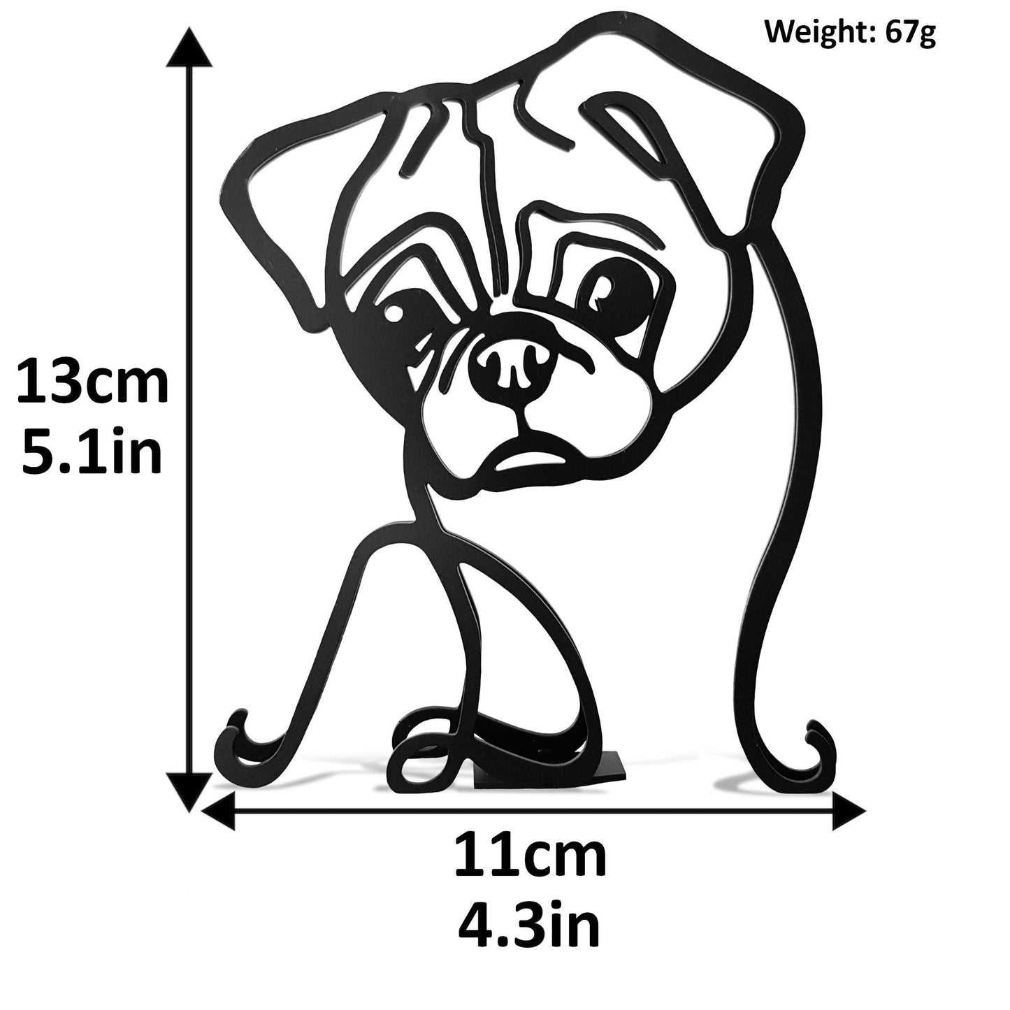 dimensions for pug dog artistic minimalist metal statue ornament