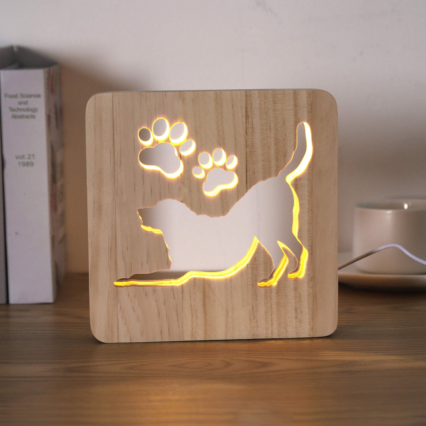 LED Labrador Dog Carved Wooden 3D USB Night Light