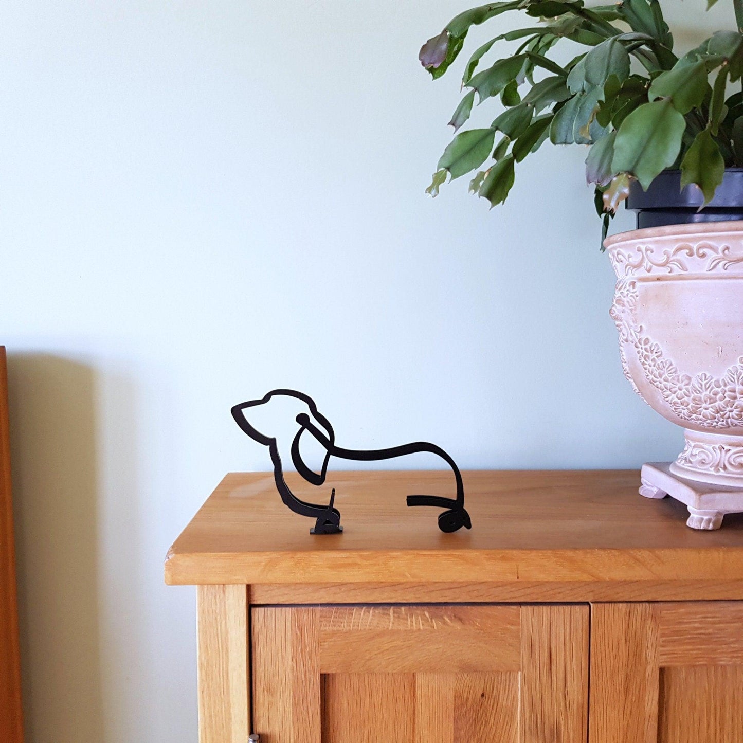 small basset hound minimalist black metal dog statue