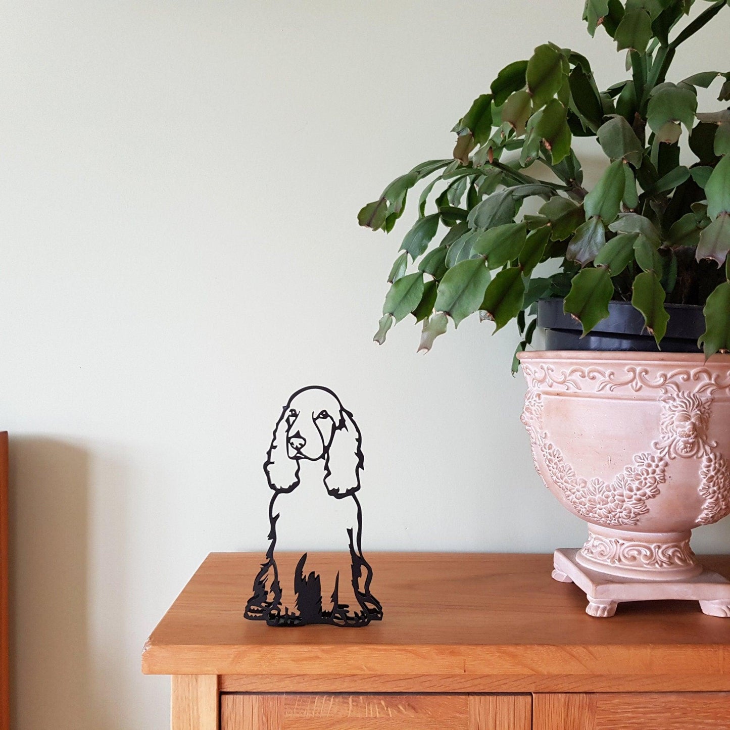cocker spaniel minimalist silhouette style artistic metal statue in black