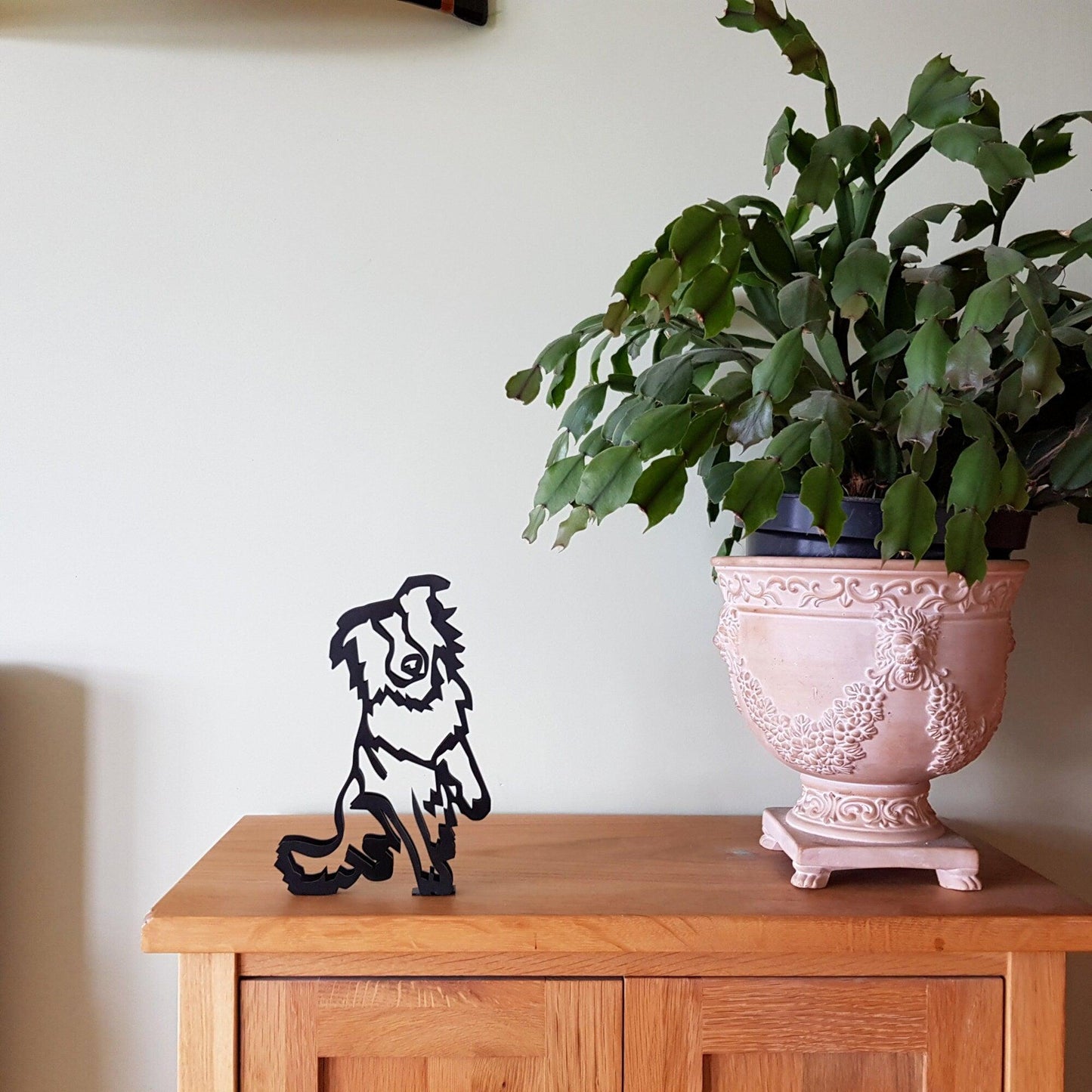 australian shepherd statue modern metal silhouette style in black