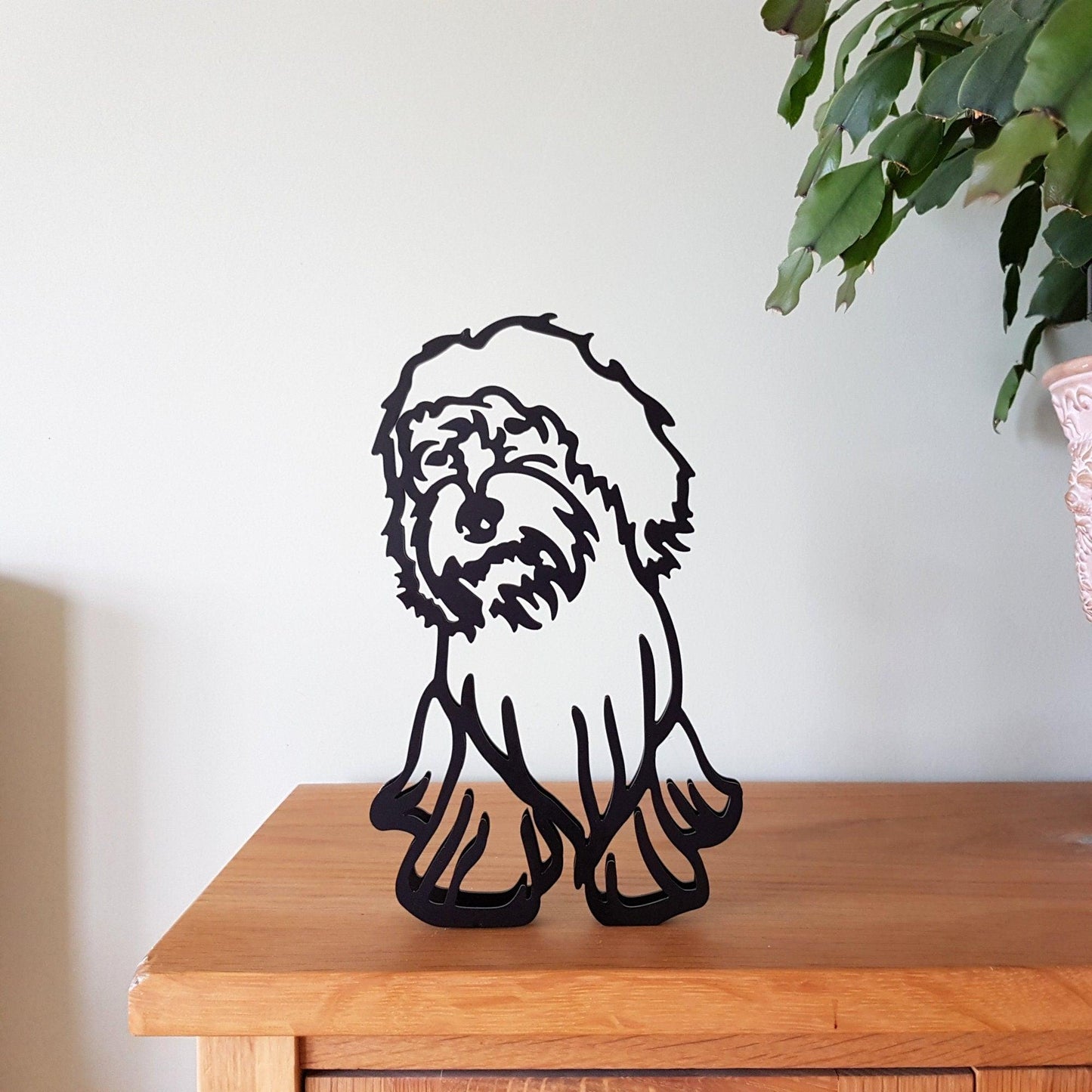 cockapoo minimalistic artistic statue in black metal