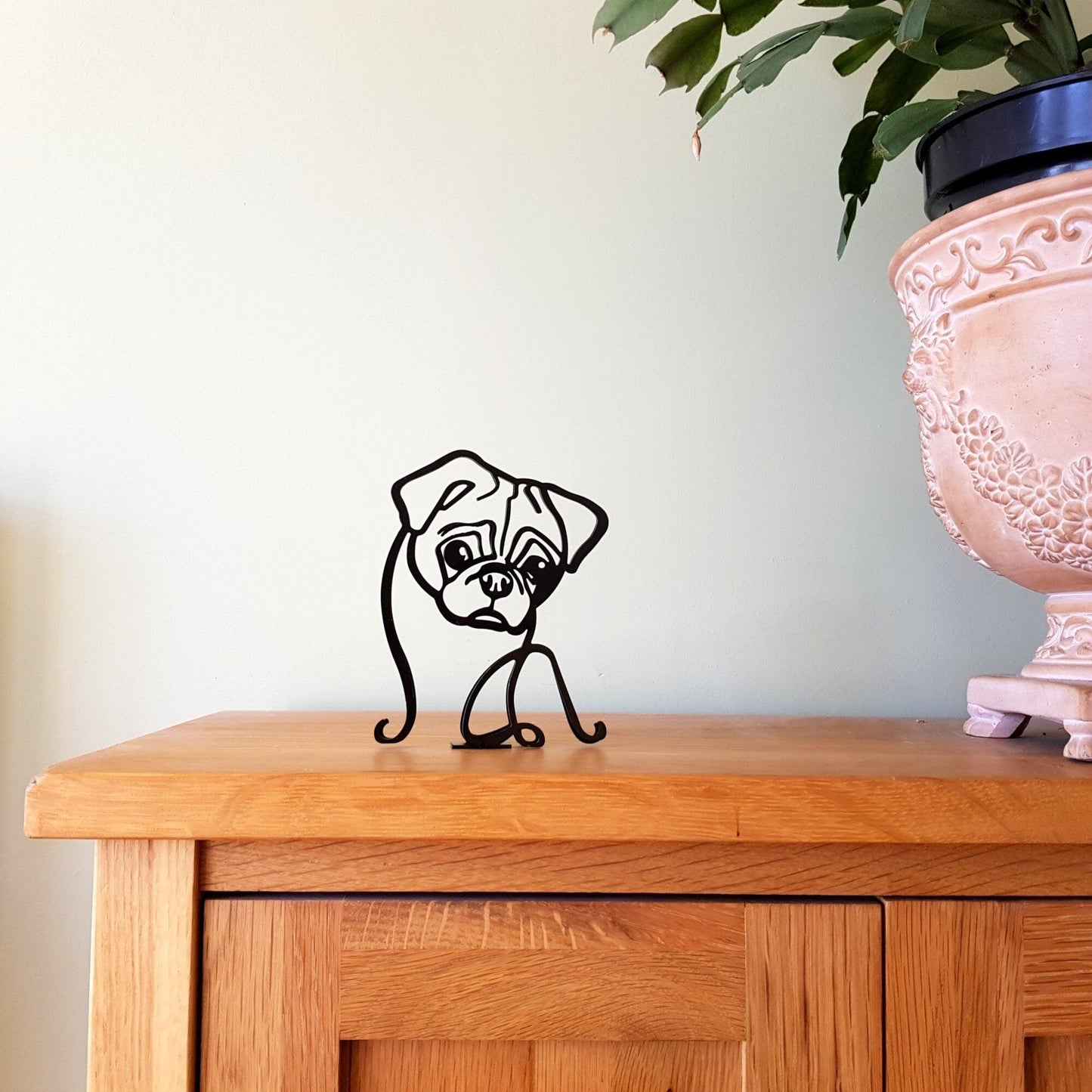 cute pug dog modern stylish black metal statue ornament