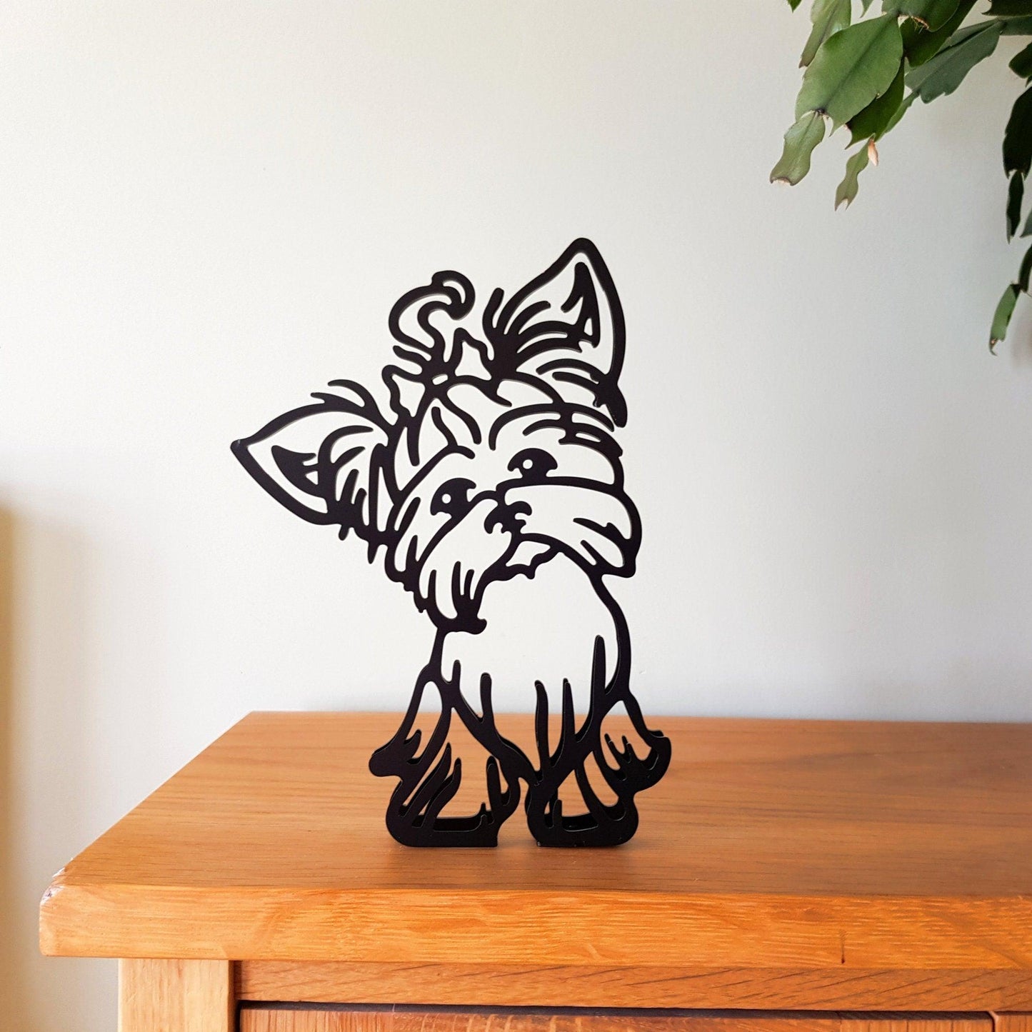 yorkshire terrier black metal cute cartoon style statue