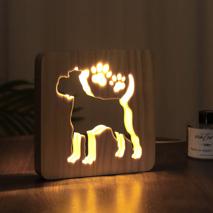 LED Schnauzer Dog Carved Wooden 3D USB Night Light