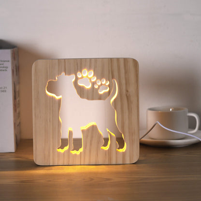 LED Schnauzer Dog Carved Wooden 3D USB Night Light