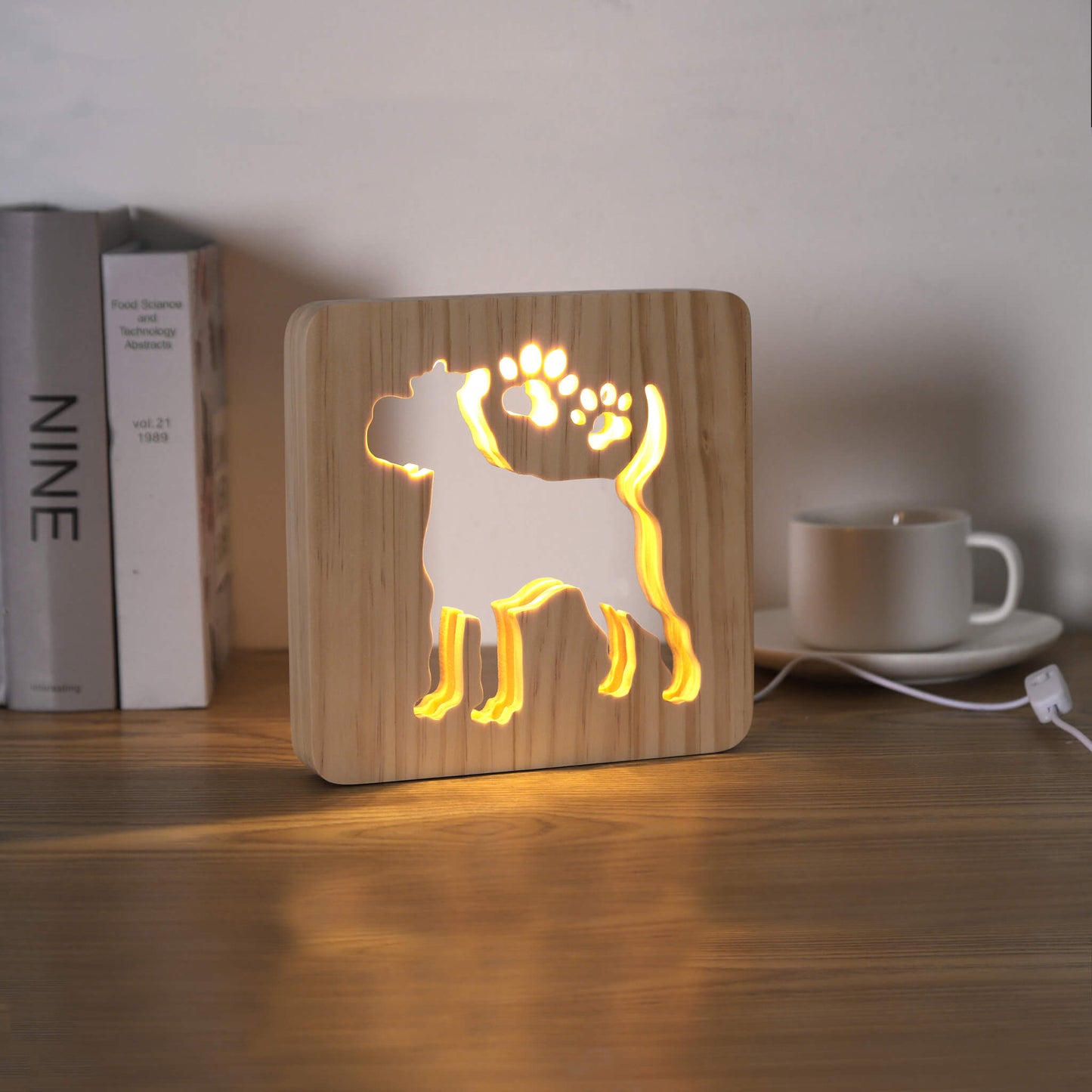 LED Schnauzer Dog Carved Wooden 3D USB Night Light