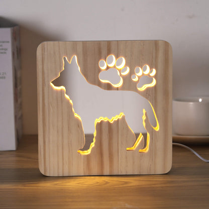 LED German Shepherd Wooden 3D USB Night Light