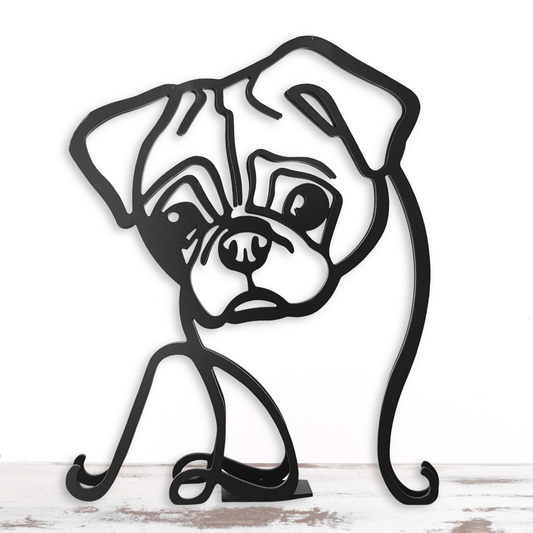 Cute Pug Dog Metal Minimalistic Sculpture Statue - Doggo - Zone