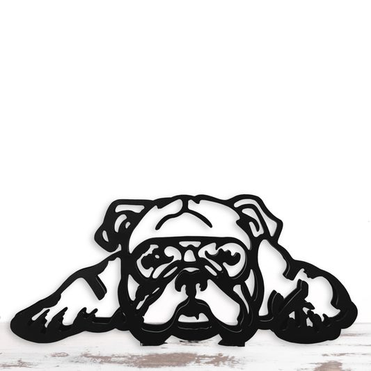 Cute English Bulldog With Glasses Minimalistic Metal Sculpture Statue - Doggo - Zone