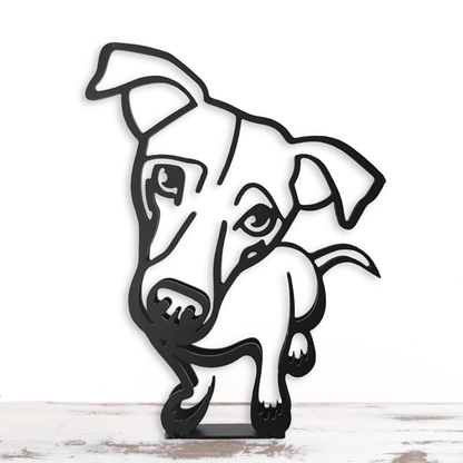 Cute Jack Russell Cartoon Face Minimalistic Metal Dog Sculpture Statue - Doggo - Zone