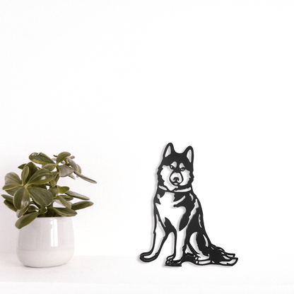 Cute Siberian Husky Minimalistic Metal Dog Sculpture Statue - Doggo - Zone