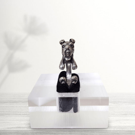 novelty airedale terrier ring jewellery in silver finish