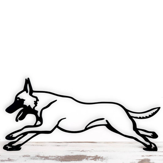 black metal belgian malinois in running pose statue