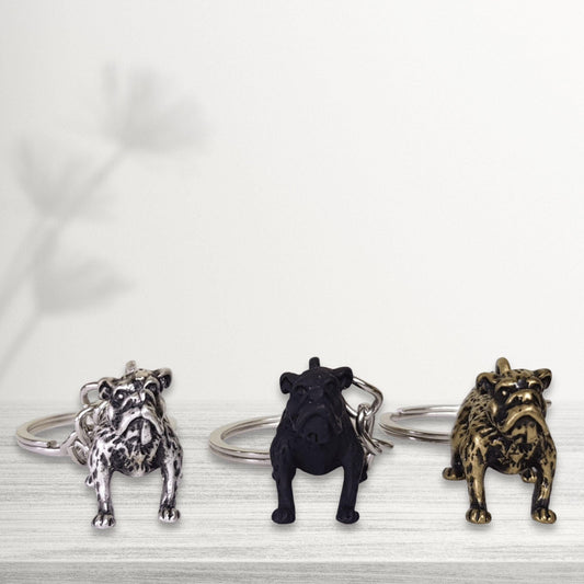 novelty english bulldog keychain selection in silver black and bronze