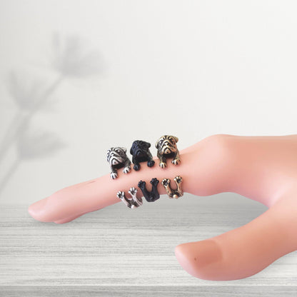 novelty english bulldog midi rings in black silver and bronze