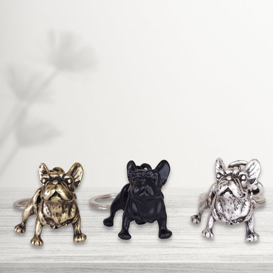 novelty french bulldog keychains in bronze black and silver