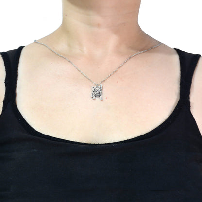 French bulldog necklace modelled on a woman