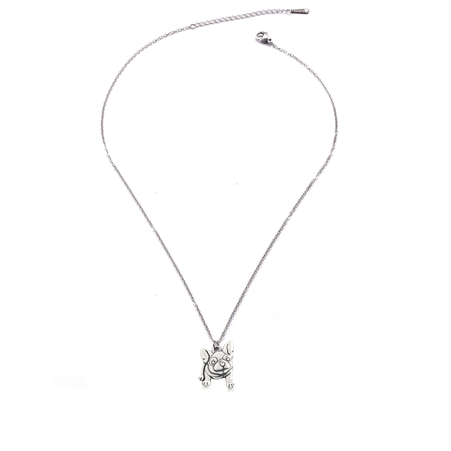 frenchie dog charm stainless steel necklace
