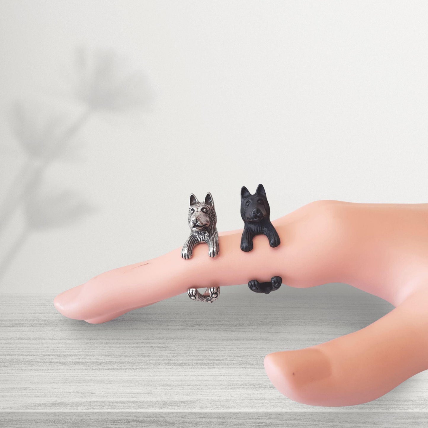 novelty husky jewellery rings election in black and silver