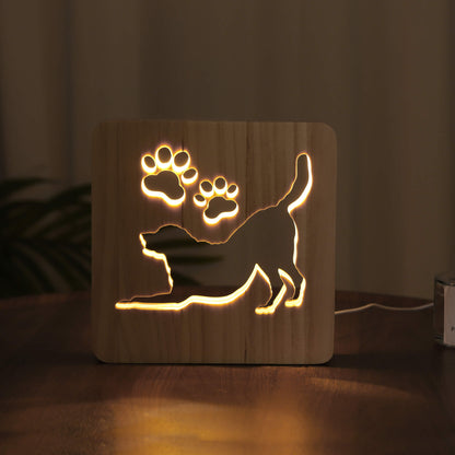 LED Labrador Dog Carved Wooden 3D USB Night Light